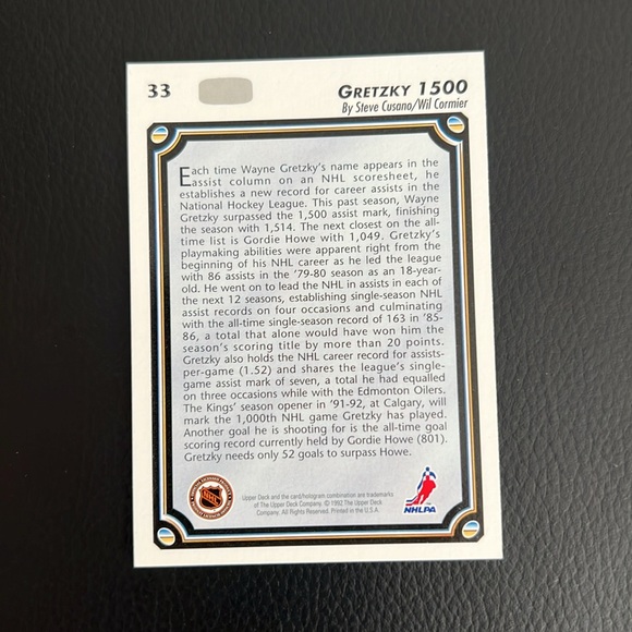 #2 Wayne Gretzky upper deck 92/93 1500 assists mark - Picture 2 of 2